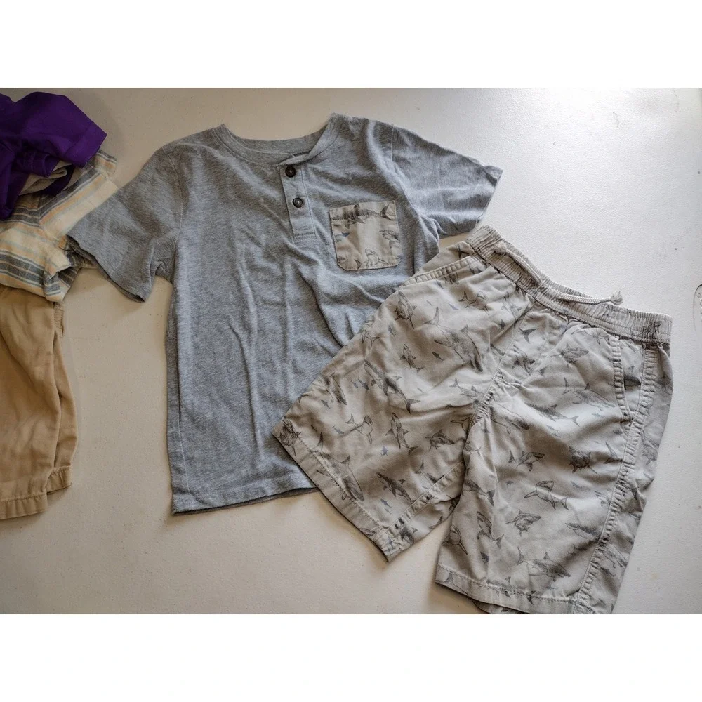 Boys Summer Clothes Lot‎ 6pc Athletic Works Cat Jack HM Outfits Shorts Shirts 5t